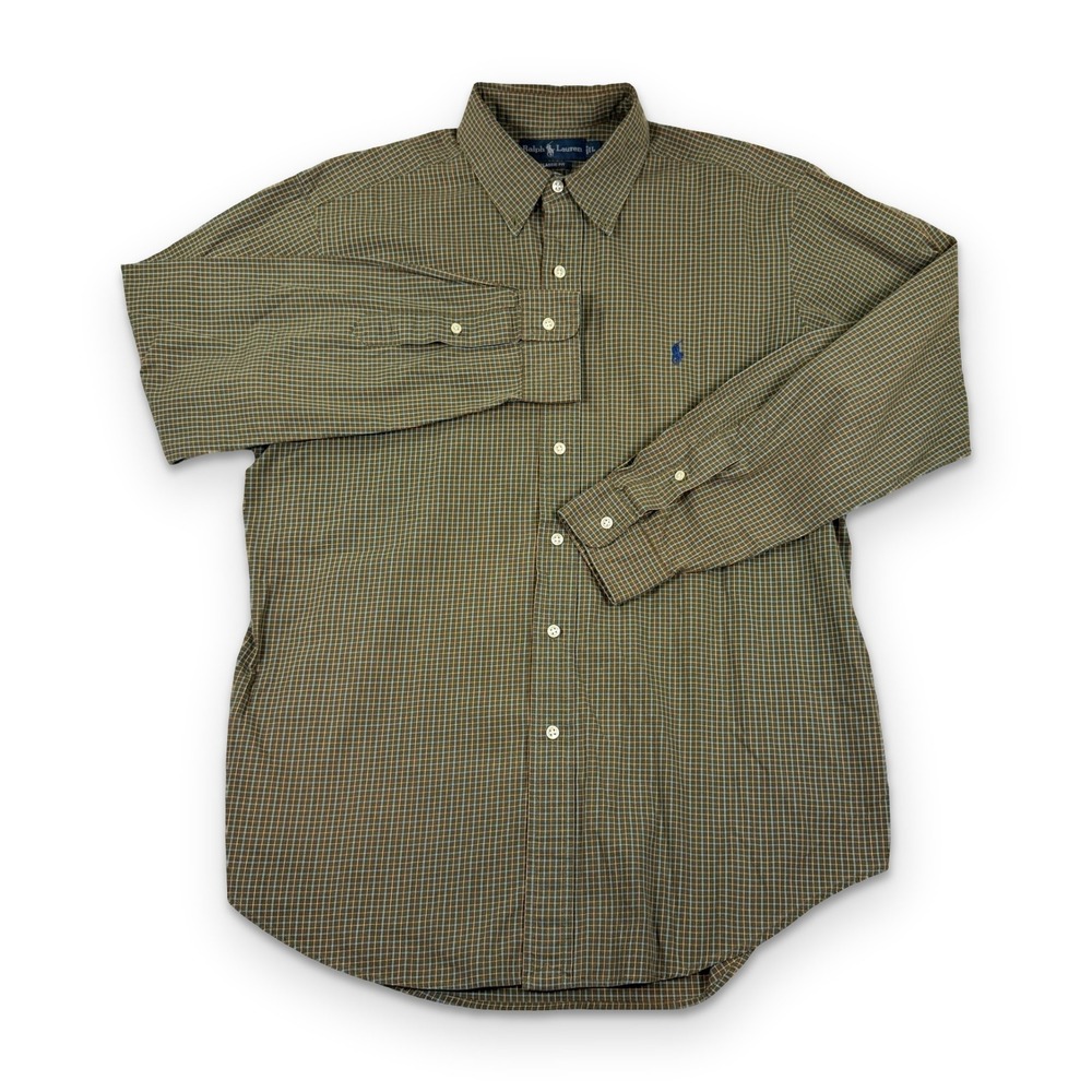 Vintage 90s Ralph Lauren Button Down Shirt Mens L Fits XL Micro Check Polo Pony